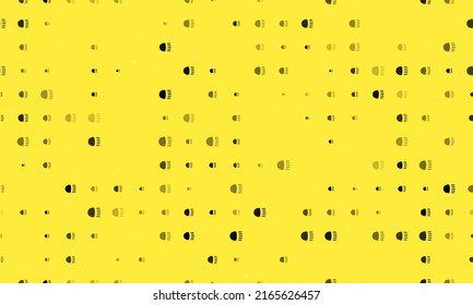 Seamless background pattern of evenly spaced black headlight symbols of different sizes and opacity. Vector illustration on yellow background with stars