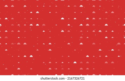 Seamless background pattern of evenly spaced white cloche symbols of different sizes and opacity. Vector illustration on red background with stars
