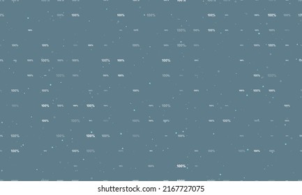 Seamless background pattern of evenly spaced white 100 percent symbols of different sizes and opacity. Vector illustration on blue gray background with stars