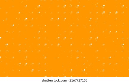 Seamless background pattern of evenly spaced white satellite symbols of different sizes and opacity. Vector illustration on orange background with stars
