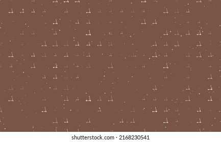 Seamless background pattern of evenly spaced white kick scooter symbols of different sizes and opacity. Vector illustration on brown background with stars