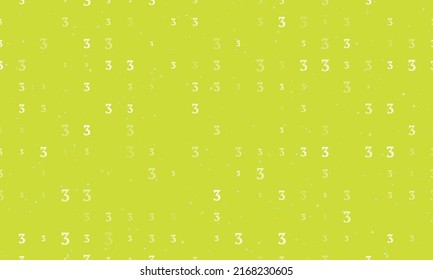Seamless background pattern of evenly spaced white number three symbols of different sizes and opacity. Vector illustration on lime background with stars