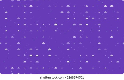 Seamless background pattern of evenly spaced white cloche symbols of different sizes and opacity. Vector illustration on deep purple background with stars