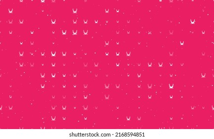 Seamless background pattern of evenly spaced white yoga hammock symbols of different sizes and opacity. Vector illustration on pink background with stars