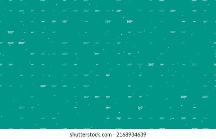 Seamless background pattern of evenly spaced white 360 degree symbols of different sizes and opacity. Vector illustration on teal background with stars