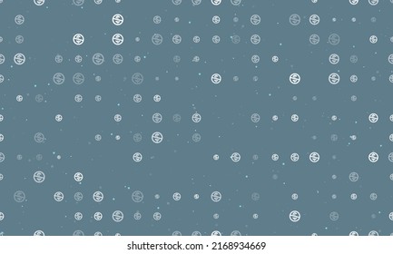 Seamless background pattern of evenly spaced white no dollar symbols of different sizes and opacity. Vector illustration on blue gray background with stars