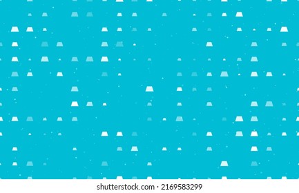Seamless background pattern of evenly spaced white trapezoid symbols of different sizes and opacity. Vector illustration on cyan background with stars