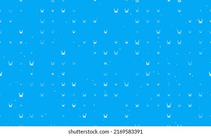 Seamless background pattern of evenly spaced white yoga hammock symbols of different sizes and opacity. Vector illustration on light blue background with stars