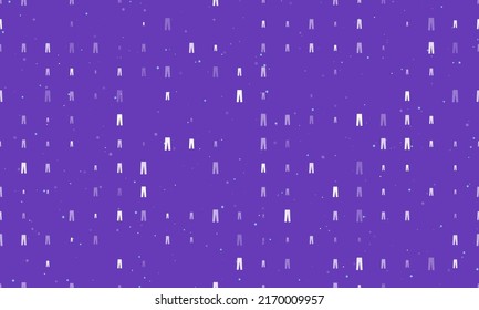 Seamless background pattern of evenly spaced white pants symbols of different sizes and opacity. Vector illustration on deep purple background with stars