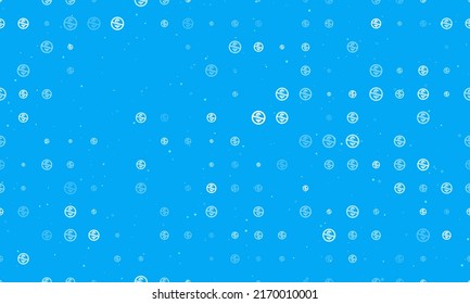 Seamless background pattern of evenly spaced white no dollar symbols of different sizes and opacity. Vector illustration on light blue background with stars