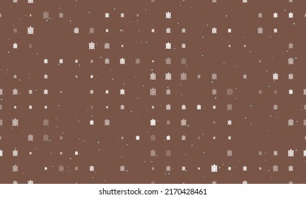 Seamless background pattern of evenly spaced white turtle symbols of different sizes and opacity. Vector illustration on brown background with stars
