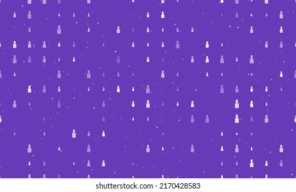 Seamless background pattern of evenly spaced white nail polish symbols of different sizes and opacity. Vector illustration on deep purple background with stars