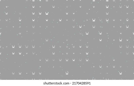 Seamless background pattern of evenly spaced white yoga hammock symbols of different sizes and opacity. Vector illustration on gray background with stars