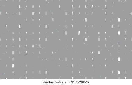 Seamless background pattern of evenly spaced white pants symbols of different sizes and opacity. Vector illustration on gray background with stars