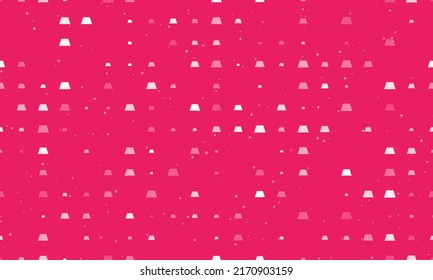 Seamless background pattern of evenly spaced white trapezoid symbols of different sizes and opacity. Vector illustration on pink background with stars