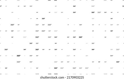 Seamless background pattern of evenly spaced black 360 degree symbols of different sizes and opacity. Vector illustration on white background