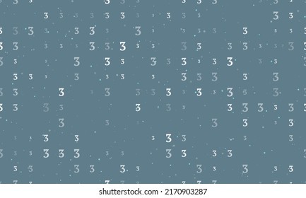 Seamless background pattern of evenly spaced white number three symbols of different sizes and opacity. Vector illustration on blue gray background with stars