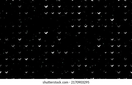 Seamless background pattern of evenly spaced white eagle symbols of different sizes and opacity. Vector illustration on black background with stars