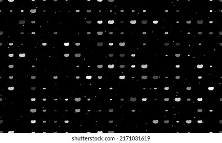 Seamless background pattern of evenly spaced white potatoes symbols of different sizes and opacity. Vector illustration on black background with stars