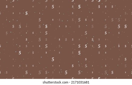 Seamless background pattern of evenly spaced white number five symbols of different sizes and opacity. Vector illustration on brown background with stars