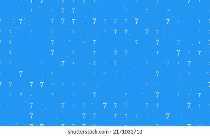 Seamless background pattern of evenly spaced white number seven symbols of different sizes and opacity. Vector illustration on blue background with stars