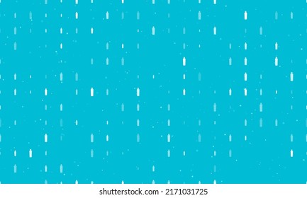 Seamless background pattern of evenly spaced white shampoo symbols of different sizes and opacity. Vector illustration on cyan background with stars