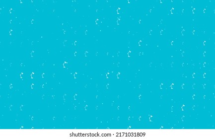 Seamless background pattern of evenly spaced white table lamp symbols of different sizes and opacity. Vector illustration on cyan background with stars