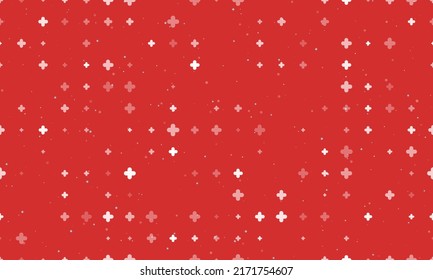 Seamless background pattern of evenly spaced white quatrefoil symbols of different sizes and opacity. Vector illustration on red background with stars