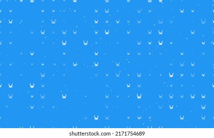 Seamless background pattern of evenly spaced white yoga hammock symbols of different sizes and opacity. Vector illustration on blue background with stars