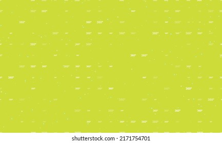 Seamless background pattern of evenly spaced white 360 degree symbols of different sizes and opacity. Vector illustration on lime background with stars