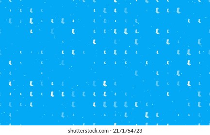 Seamless background pattern of evenly spaced white socks symbols of different sizes and opacity. Vector illustration on light blue background with stars