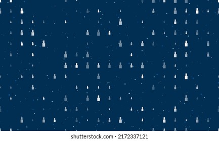 Seamless background pattern of evenly spaced white nail polish symbols of different sizes and opacity. Vector illustration on dark blue background with stars