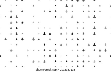 Seamless background pattern of evenly spaced black yoga symbols of different sizes and opacity. Vector illustration on white background
