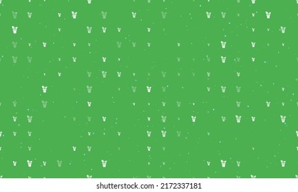 Seamless background pattern of evenly spaced white plant in pot symbols of different sizes and opacity. Vector illustration on green background with stars