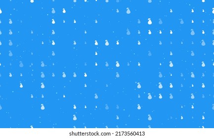 Seamless background pattern of evenly spaced white pear symbols of different sizes and opacity. Vector illustration on blue background with stars
