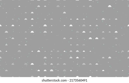 Seamless background pattern of evenly spaced white cloche symbols of different sizes and opacity. Vector illustration on gray background with stars