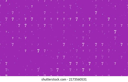 Motif harmonieux d'arrière-plan de numéro blanc à espacement égal, sept symboles de tailles et d'opacité différentes. Illustration vectorielle sur fond violet avec étoiles