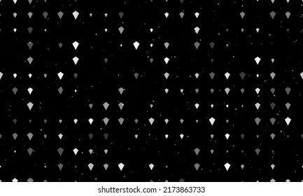 Seamless background pattern of evenly spaced white kite symbols of different sizes and opacity. Vector illustration on black background with stars