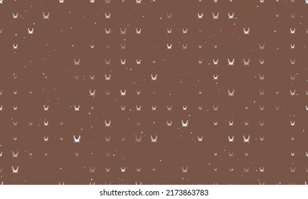 Seamless background pattern of evenly spaced white yoga hammock symbols of different sizes and opacity. Vector illustration on brown background with stars