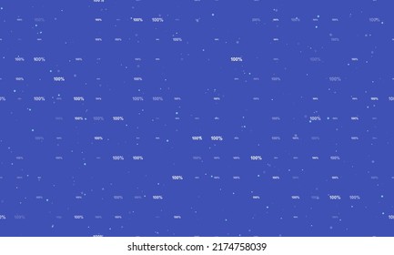 Seamless background pattern of evenly spaced white 100 percent symbols of different sizes and opacity. Vector illustration on indigo background with stars