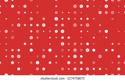 Seamless background pattern of evenly spaced white info symbols of different sizes and opacity. Vector illustration on red background with stars