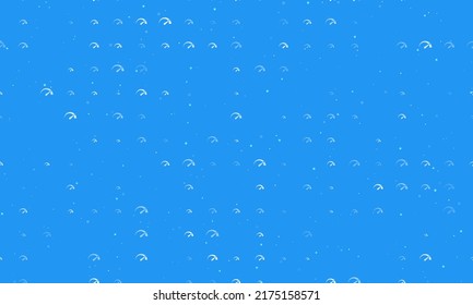 Seamless background pattern of evenly spaced white tachometer symbols of different sizes and opacity. Vector illustration on blue background with stars
