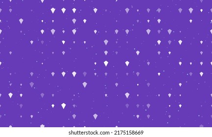 Seamless background pattern of evenly spaced white kite symbols of different sizes and opacity. Vector illustration on deep purple background with stars