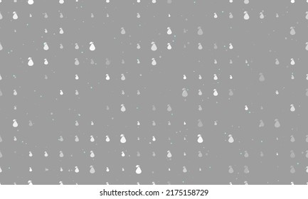 Seamless background pattern of evenly spaced white pear symbols of different sizes and opacity. Vector illustration on grey background with stars