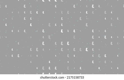 Seamless background pattern of evenly spaced white socks symbols of different sizes and opacity. Vector illustration on gray background with stars