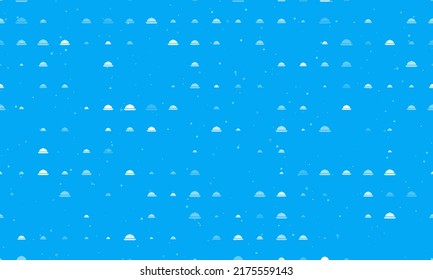 Seamless background pattern of evenly spaced white cloche symbols of different sizes and opacity. Vector illustration on light blue background with stars