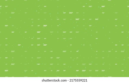 Seamless background pattern of evenly spaced white 360 degree symbols of different sizes and opacity. Vector illustration on light green background with stars
