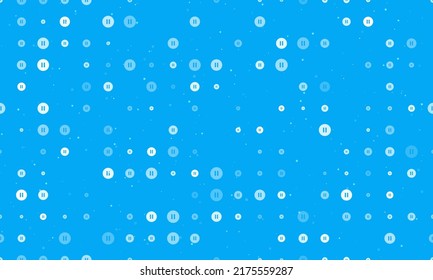 Patrón de fondo sin brillo de símbolos de pausa blanca uniformemente espaciados de diferentes tamaños y opacidad. Ilustración vectorial sobre fondo azul claro con estrellas