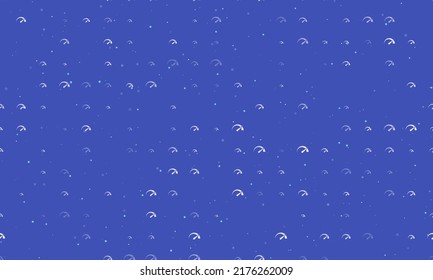 Seamless background pattern of evenly spaced white tachometer symbols of different sizes and opacity. Vector illustration on indigo background with stars