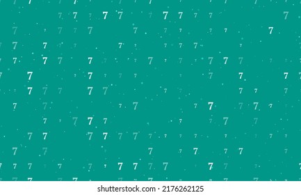 Seamless background pattern of evenly spaced white number seven symbols of different sizes and opacity. Vector illustration on teal background with stars